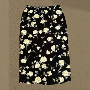 90s vintage black floral maxi skirt side slit